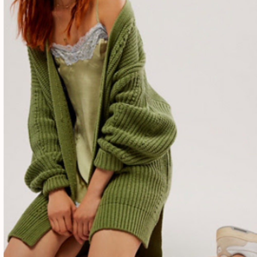 🩵 Free People Green Chunky Knit Cardigan